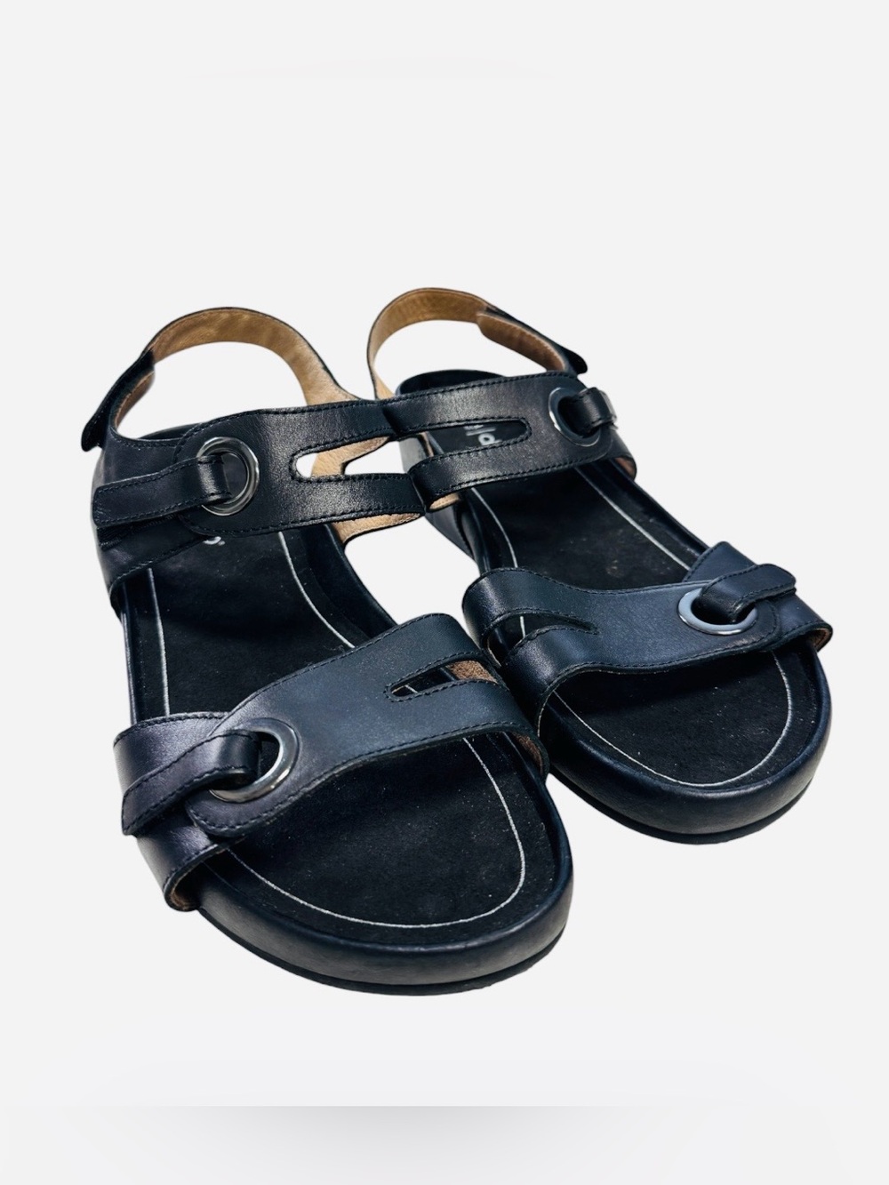 ABEO Women’s Greta Black Leather Open-Toe Strap Sandals Size 9